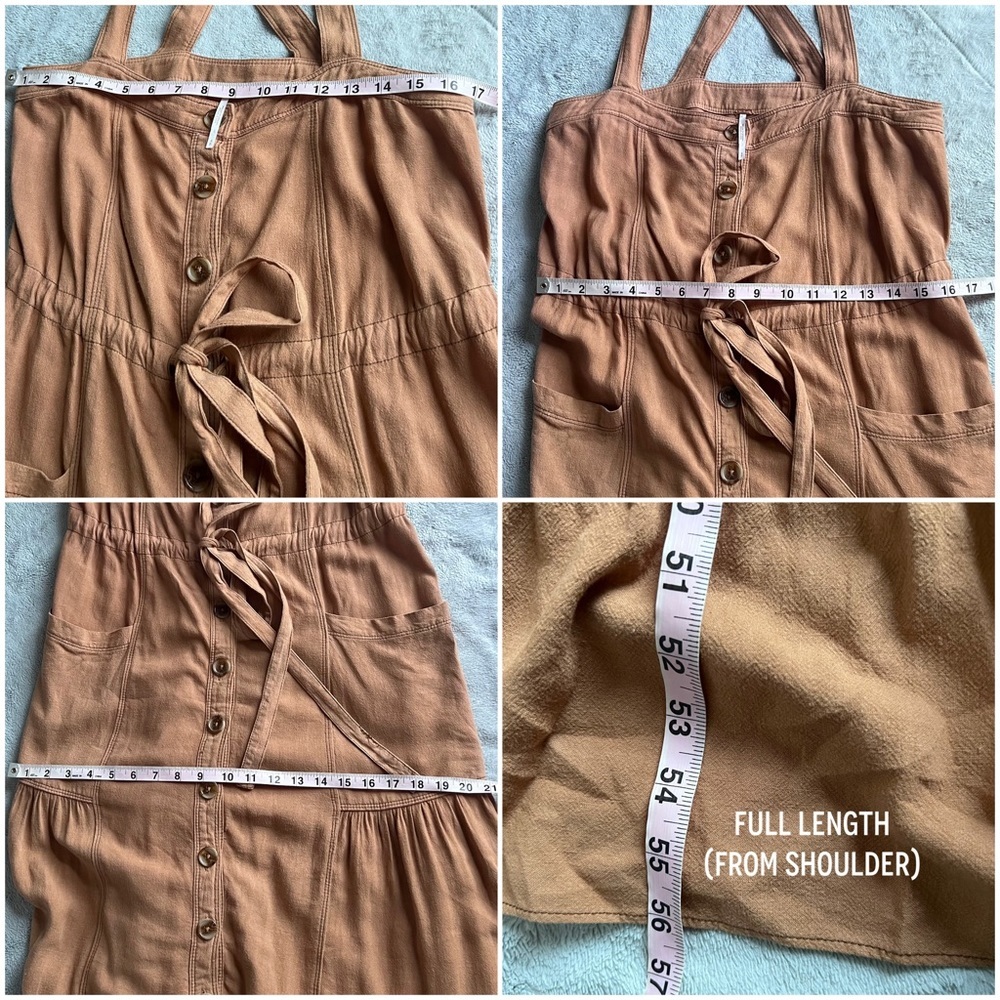 Free People Catch The Breeze Button Tiered Midi Dress Amber Wave Neutral Tan S - Picture 15 of 15